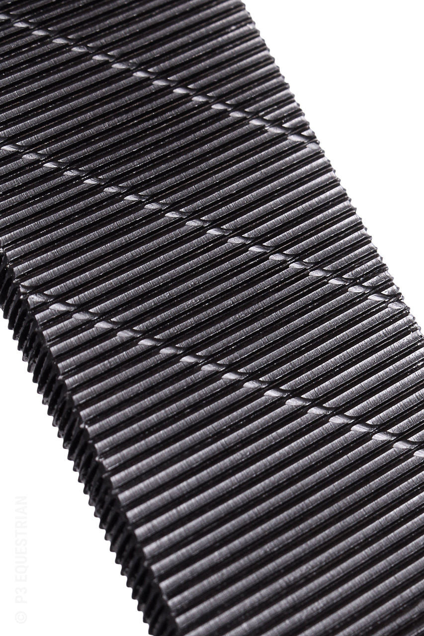 Close up showing teeth pattern of the Bassoli Blade black farrier rasp